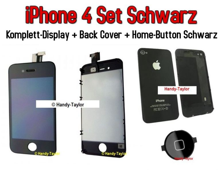 iPhone 4 Set Schwarz (Display+BackCover+Home-Button)